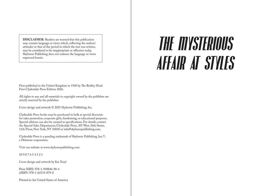 Mysterious Affair at Styles by Agatha Christie: Hardcover; 216 pages / English