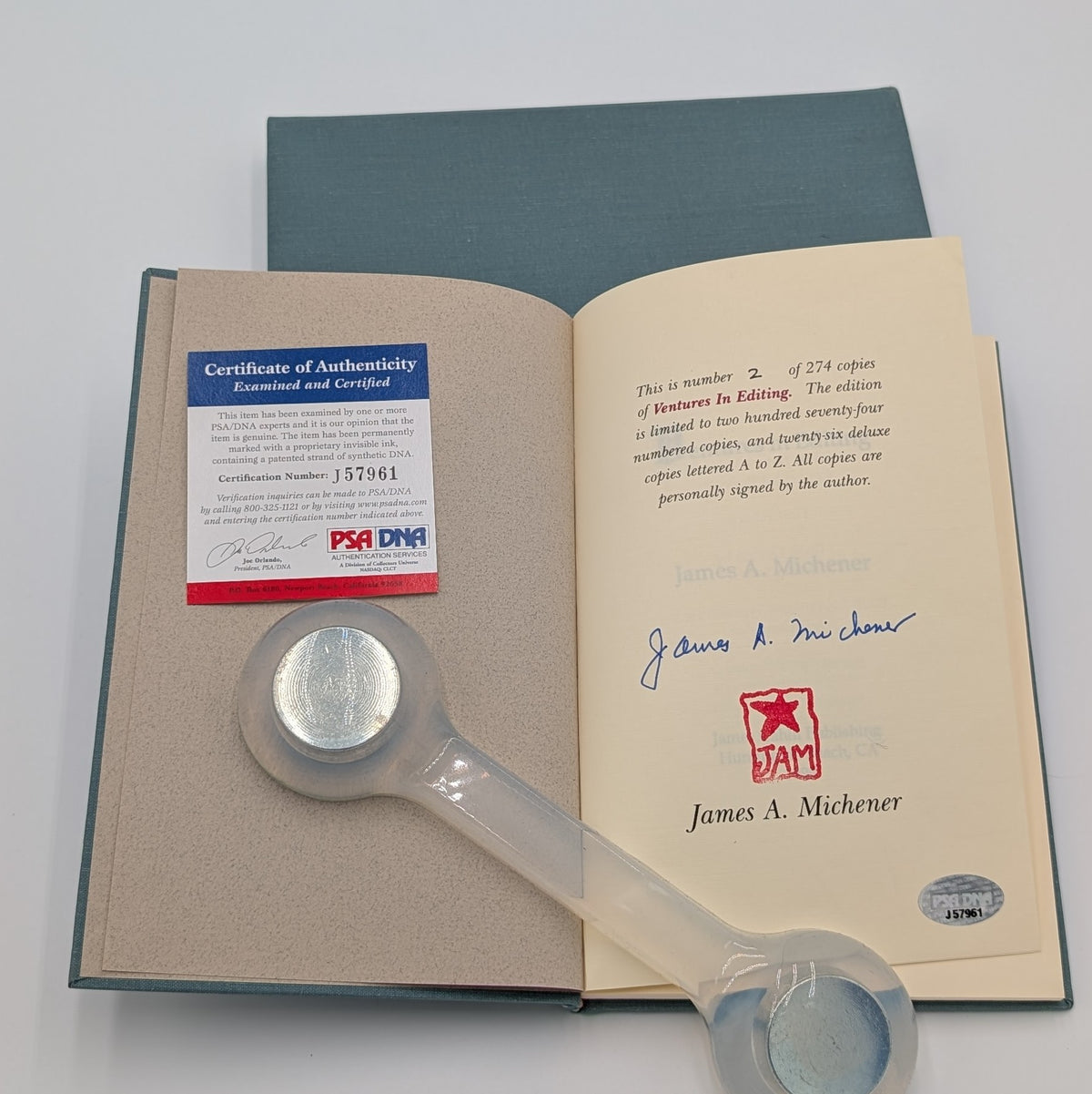 Ventures In Editing by James A. Michener – Signed Limited First Edition (#2 of 274) with PSA/DNA COA, in Slipcase (1995)