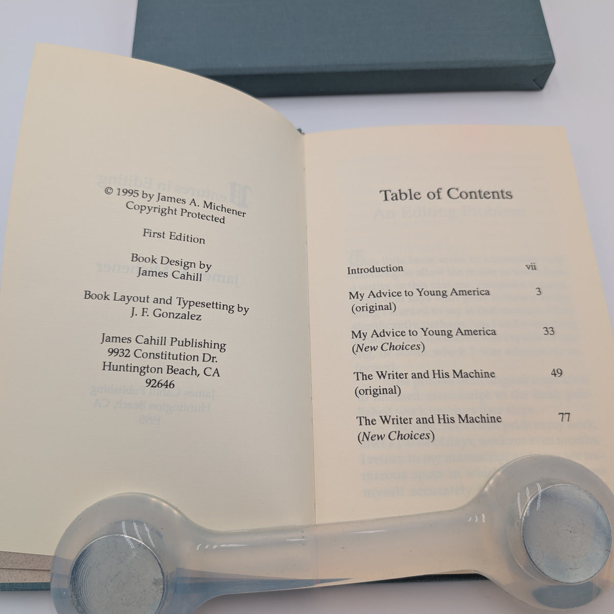 Ventures In Editing by James A. Michener – Signed Limited First Edition (#2 of 274) with PSA/DNA COA, in Slipcase (1995)