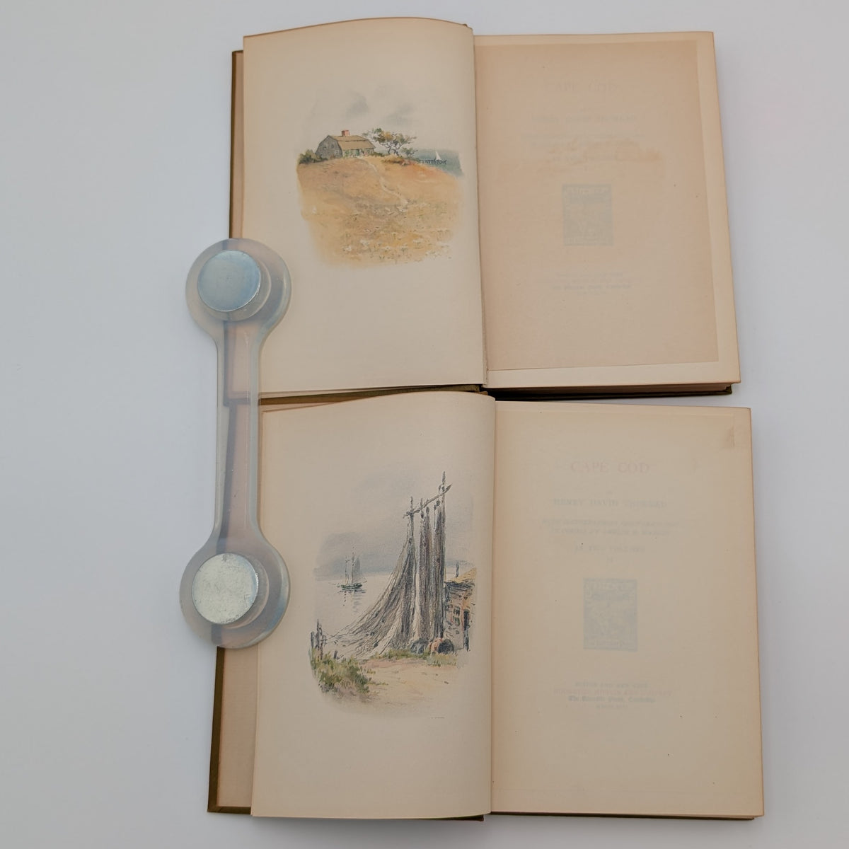 Cape Cod – Henry David Thoreau – 2‑Volume Illustrated Set (Houghton Mifflin, c.1896) – Decorative Gilt Cloth – Hinges Starting