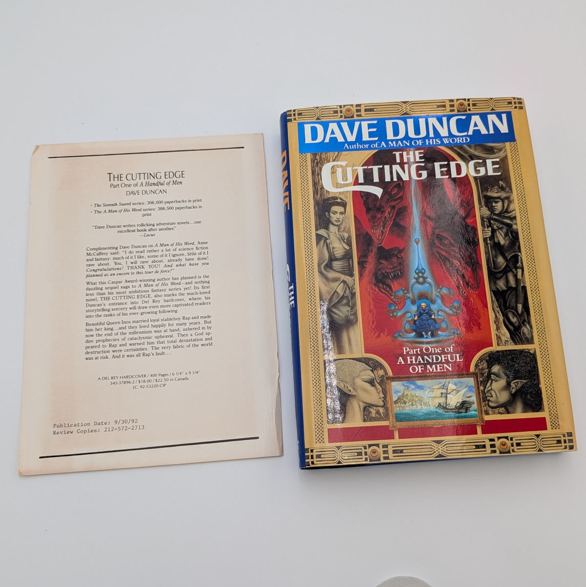 The Cutting Edge — Dave Duncan — 1992 First Edition — Signed — in Brodart + Publisher Postcard