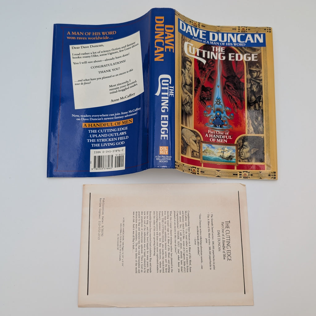 The Cutting Edge — Dave Duncan — 1992 First Edition — Signed — in Brodart + Publisher Postcard