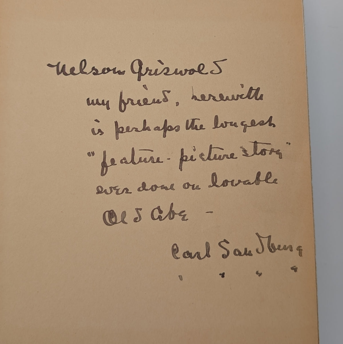 Abraham Lincoln: The War Years. First Trade Edition (1939). Warmly Inscribed Presentation Copy to Nelson Griswold, with Bookplates, Reader’s Notes, and Original Slipcase