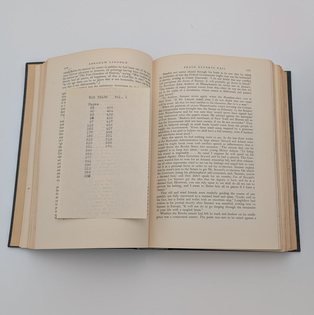 Abraham Lincoln: The War Years. First Trade Edition (1939). Warmly Inscribed Presentation Copy to Nelson Griswold, with Bookplates, Reader’s Notes, and Original Slipcase