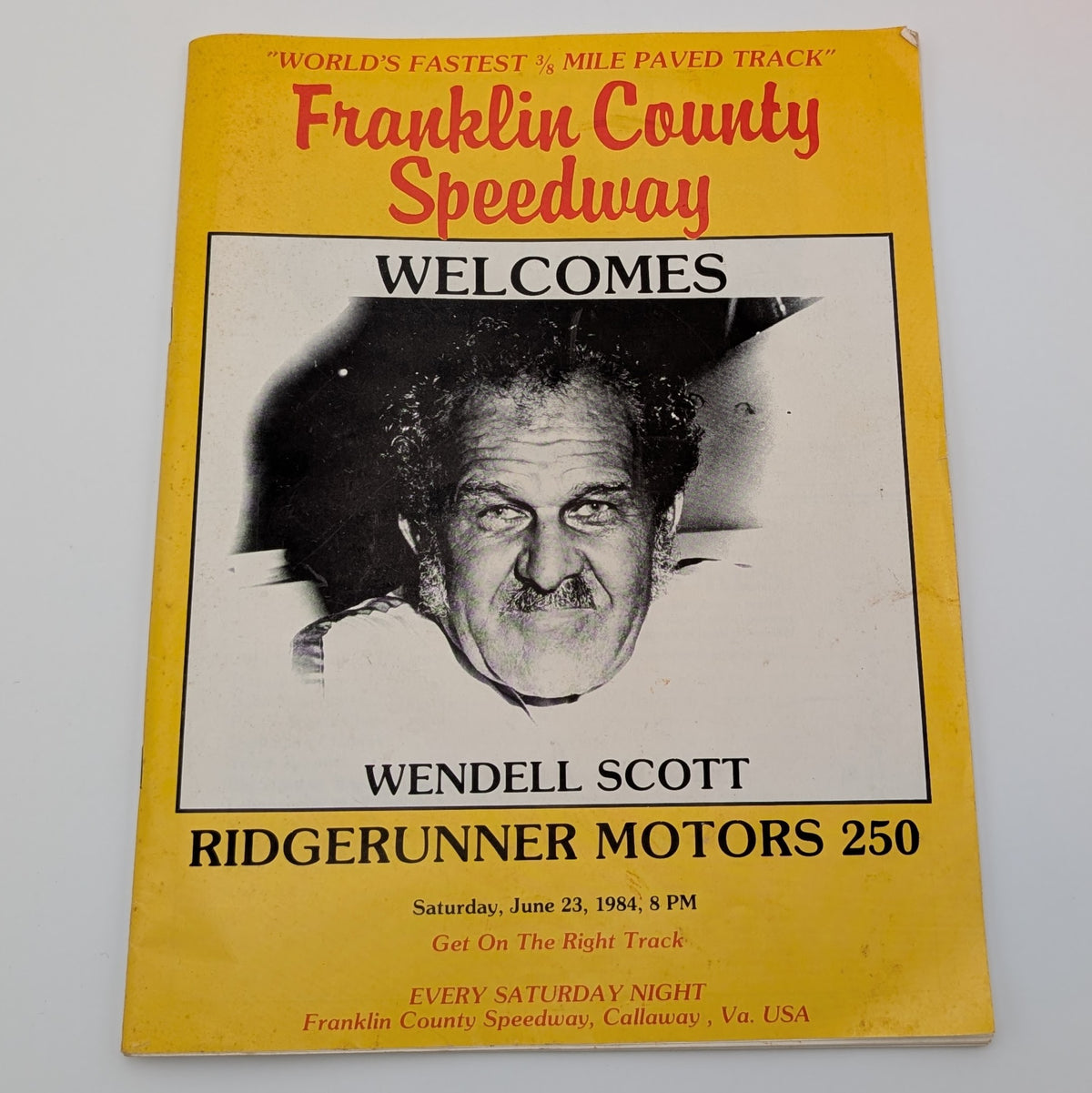 1984 Franklin County Speedway Program – Wendell Scott “Ridgerunner Motors 250” – Original 44‑Page Event Booklet