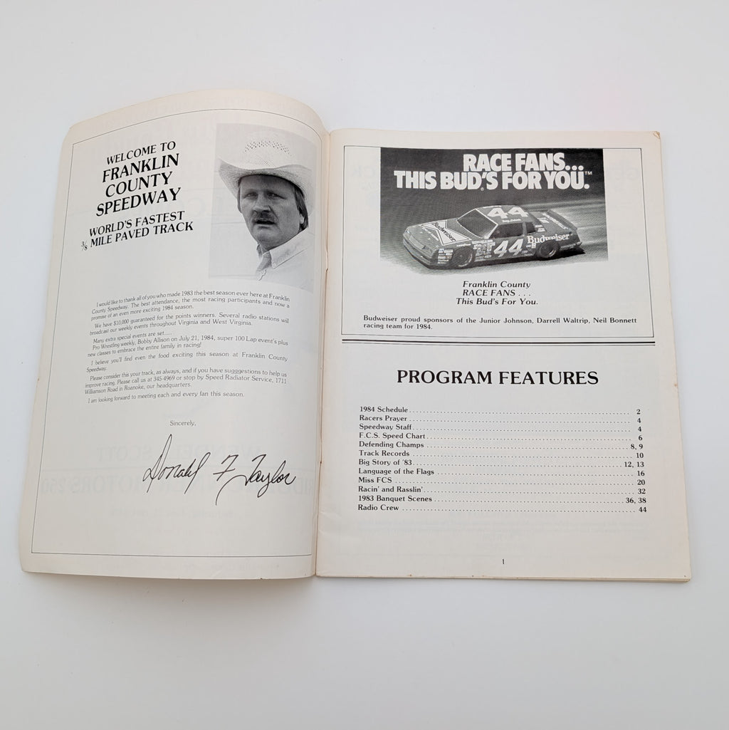 1984 Franklin County Speedway Program – Wendell Scott “Ridgerunner Motors 250” – Original 44‑Page Event Booklet
