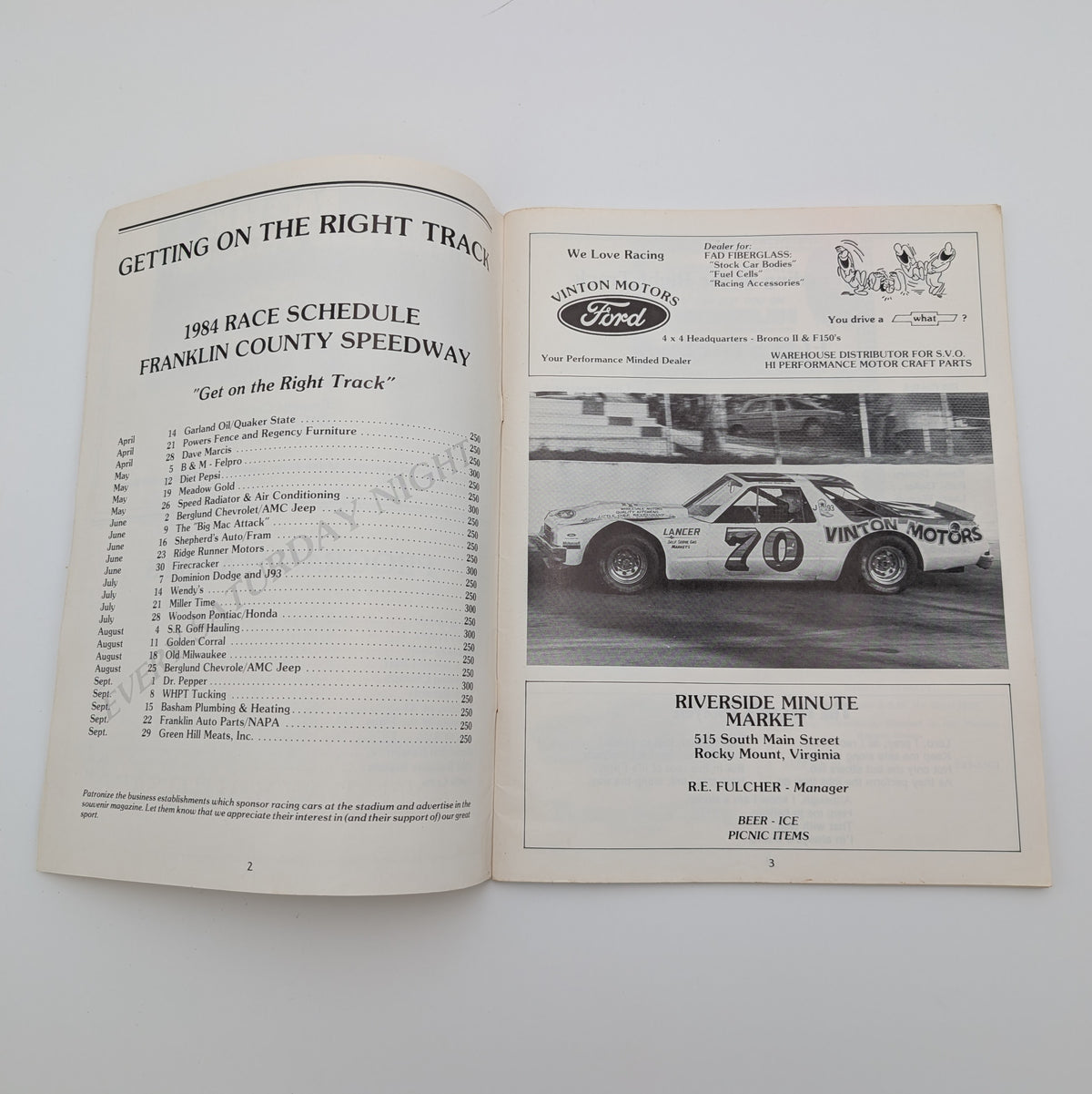 1984 Franklin County Speedway Program – Wendell Scott “Ridgerunner Motors 250” – Original 44‑Page Event Booklet