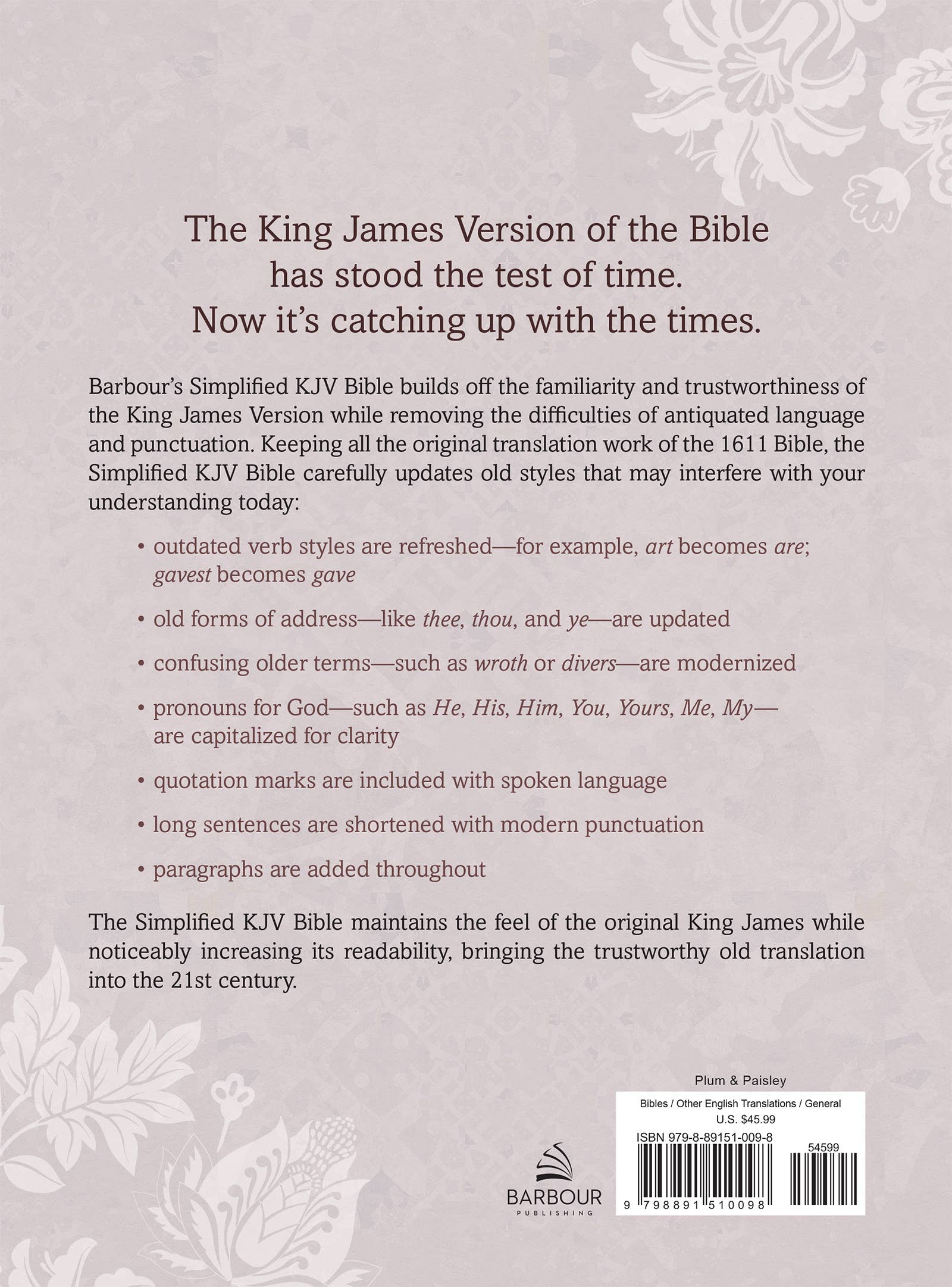 Barbour Simplified KJV--Large Print [Plum & Paisley]