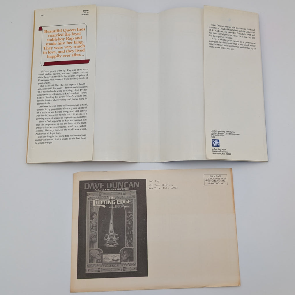 The Cutting Edge — Dave Duncan — 1992 First Edition — Signed — in Brodart + Publisher Postcard