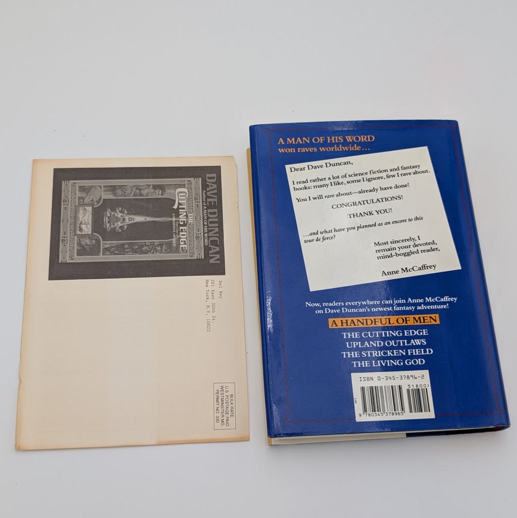 The Cutting Edge — Dave Duncan — 1992 First Edition — Signed — in Brodart + Publisher Postcard